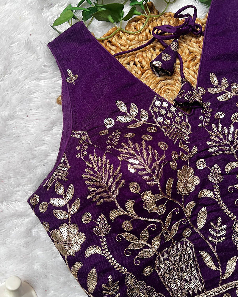 Purple Color Vichitra Silk Embroidered Blouse