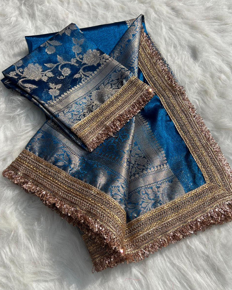 Isha Chand Blue Color Banarasi Tissue Silk Saree