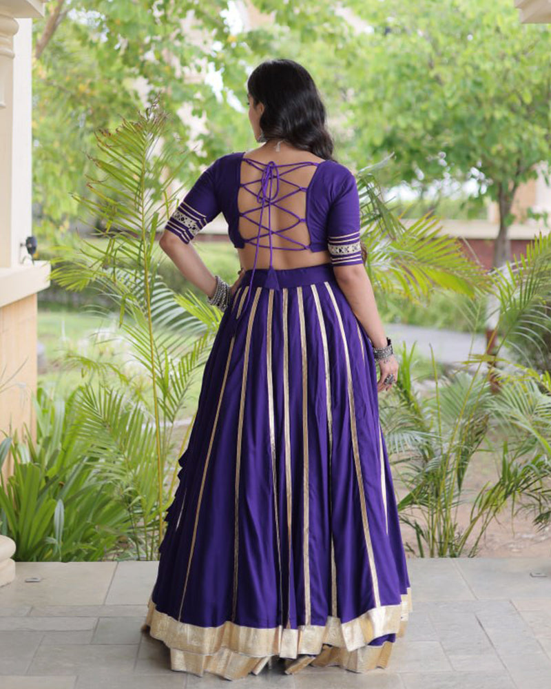 Three Color Rayon With Gota PAtti Work Navratri Lehenga Set