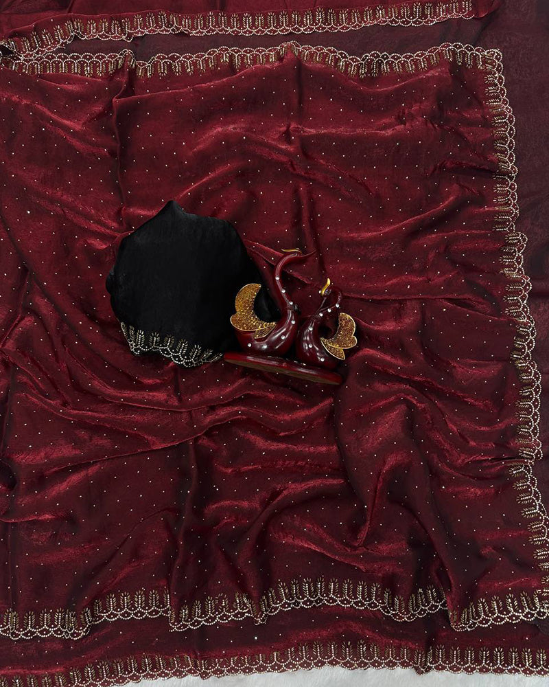 Lavender Color Space Silk Sequence Embroidered Saree