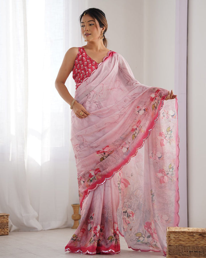 Pink Color Chinnon Silk Saree