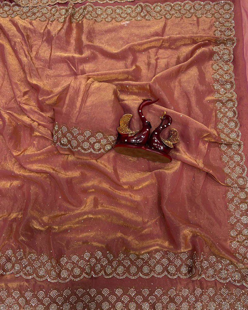 Grey Color Space Silk Embroidered Saree