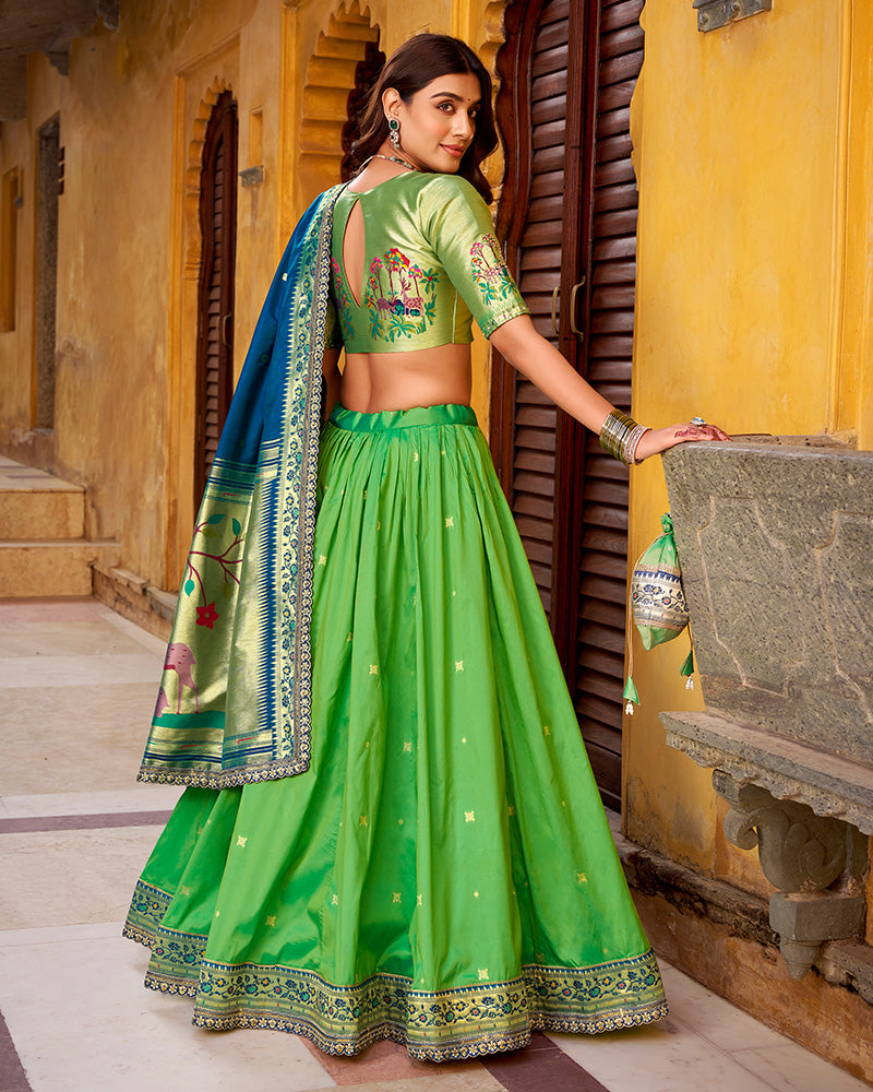Parrot Green Color Soft Silk Paithani Lehenga Choli