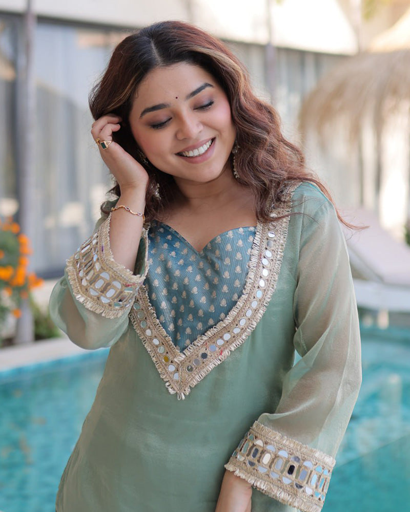 Sage Green Color Salasa Plazzo Suit