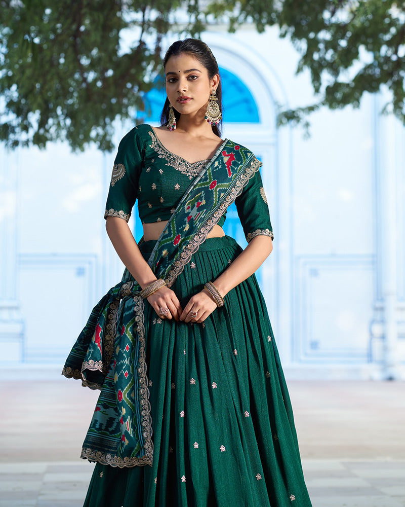 Premium Green Embroidered Vichitra Silk Lehenga Choli