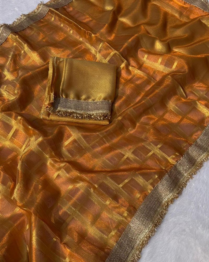 Orange Color Banarasi Gharchola Tissue Silk Saree