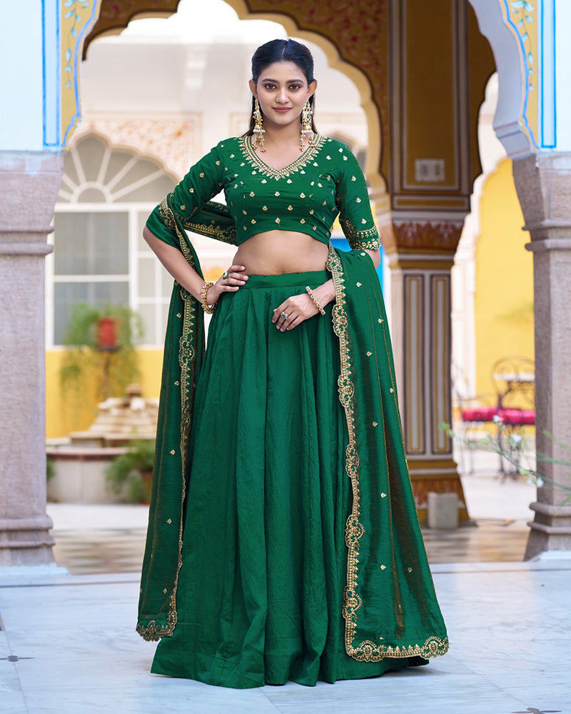 Designer Green Color Nc Silk Embroidered Lehenga Choli