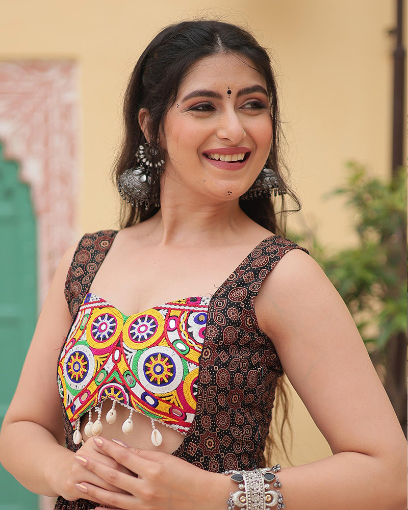 Black Color Cotton Printed Navratri Gown