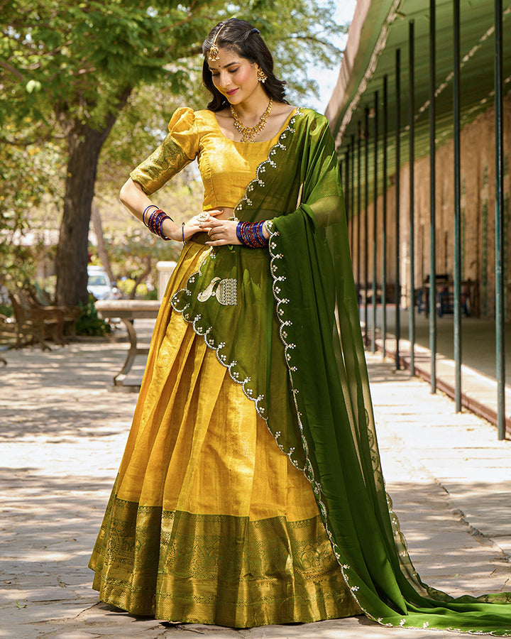 Yellow Color Kanjivaram Lehenga Choli