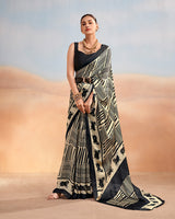 Black Color Satin Chiffon Printed Saree