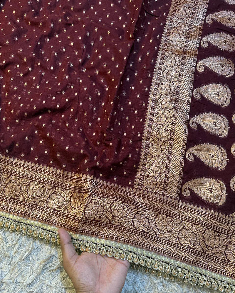 Brown Color Banarasi Khadi Katan Georgette Silk Saree