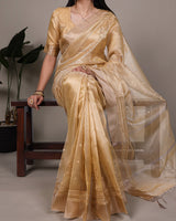 Yellow Color Poly Shimmer Embroidered Saree