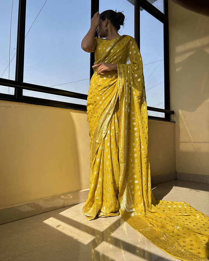 Yellow Color Pure Viscose Georgette Saree