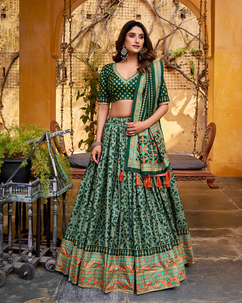 Green Color Tasar Silk Sparkle Lehenga Choli