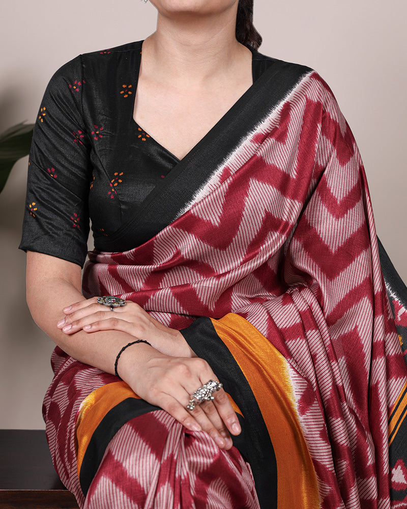 Maroon Color Tssar Silk Printed Saree