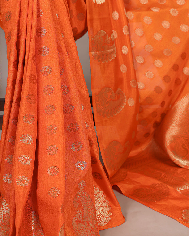 Orange Color Roop Silk Zari Weaving Saree – TANHAI