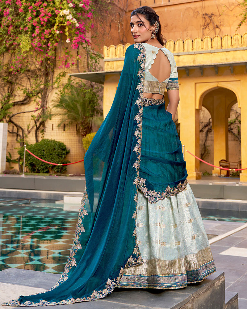 Sky Blue Color Slub Kota Paithani Silk Lehenga Choli