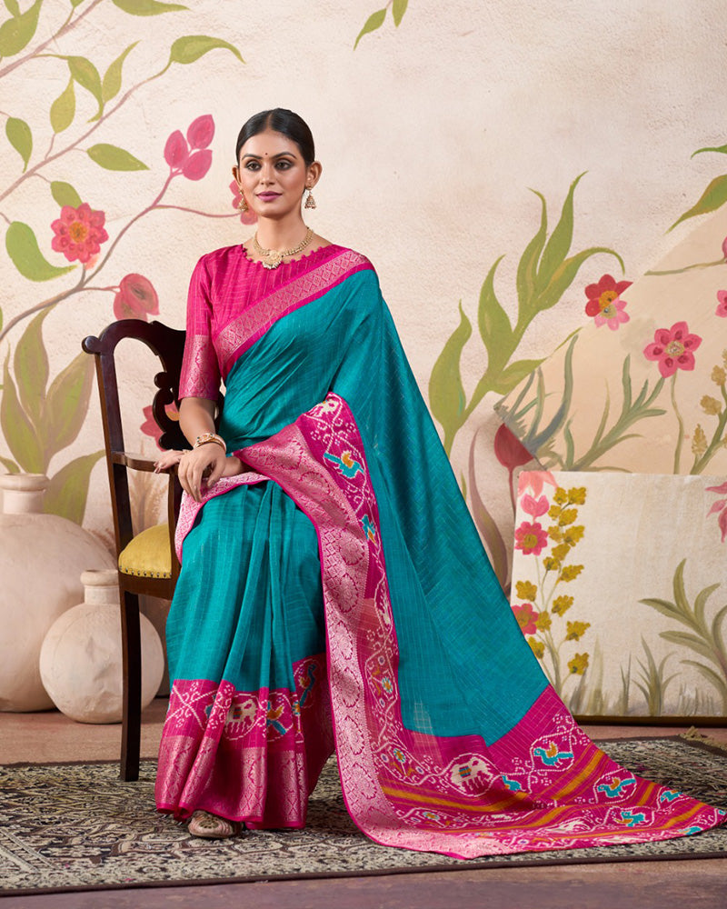 Firozi Color Tussar Chex Saree