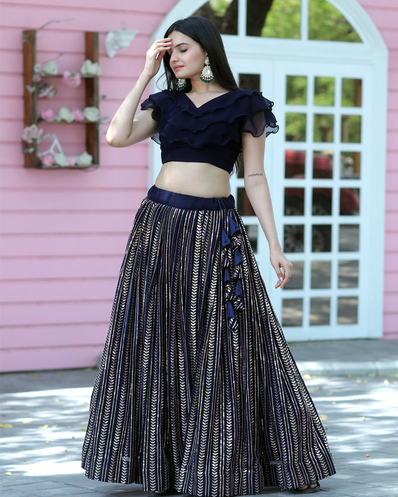 Black Color Designer Ready to Wear Crop Top Lehenga Choli – TANHAI
