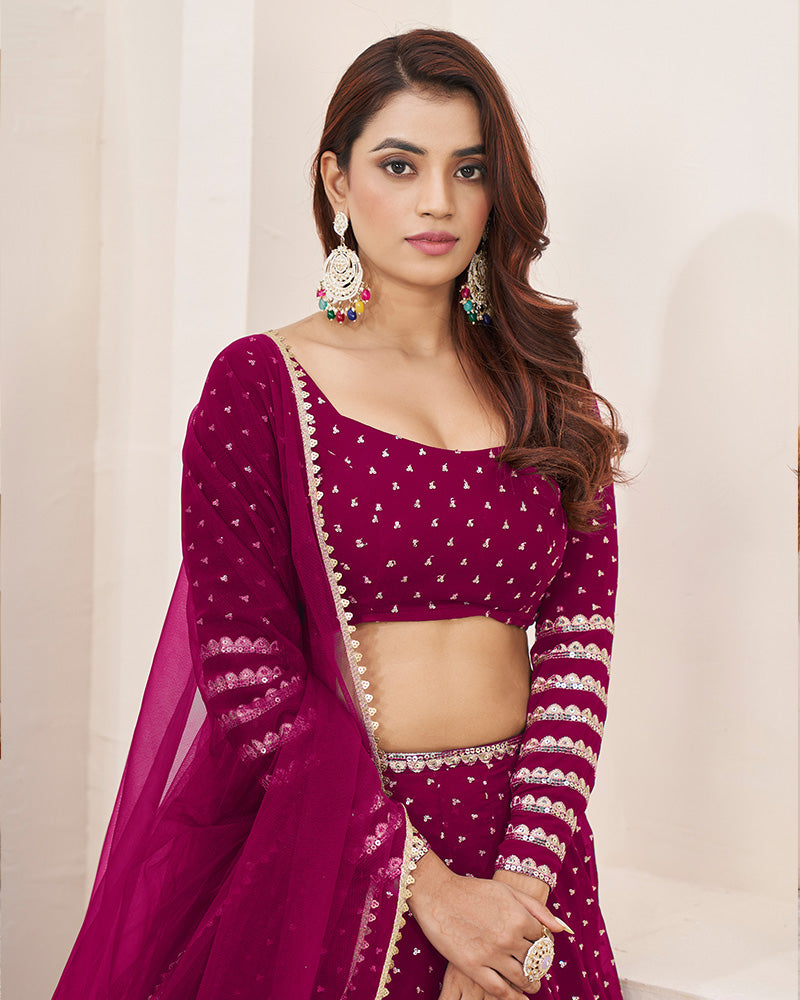 Pink Color Georgette Embroidered Lehenga Choli With Net Dupatta