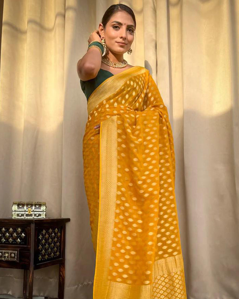 Beautiful Yellow Color Banarasi Jacquard Weaving Saree