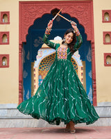Green Color Georgette Laheriya Print Navratri Gown
