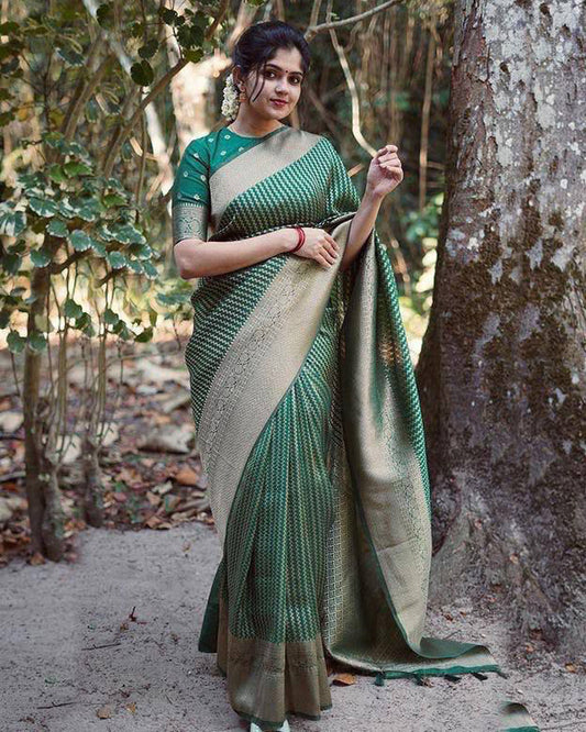 Beautiful Dark Green Color Soft Lichi Silk Saree