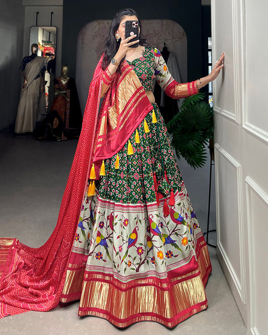 Red Color Gaji Silk Digital Printed Lehenga Choli