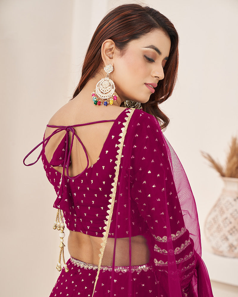 Pink Color Georgette Embroidered Lehenga Choli With Net Dupatta