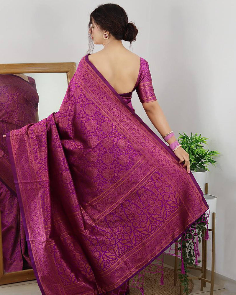 Wine Color Banarasi Jacquard Soft Silk Saree