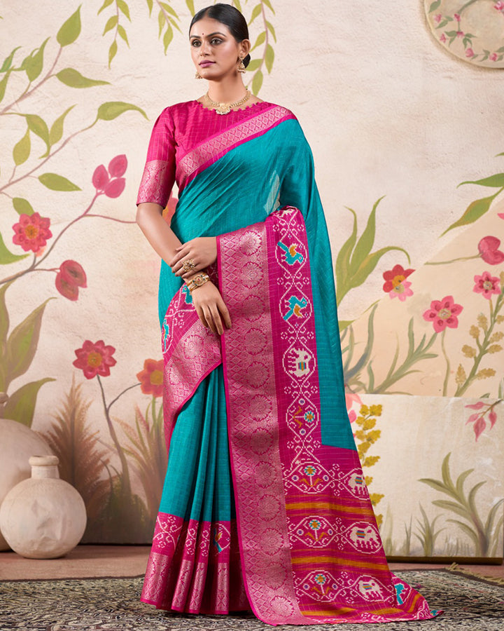 Firozi Color Tussar Chex Saree