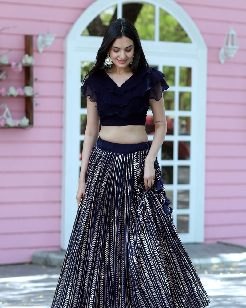 Black Color Designer Ready to Wear Crop Top Lehenga Choli