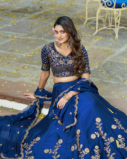 Royal Blue Color Rangoli Silk Embroidered Lehenga Choli