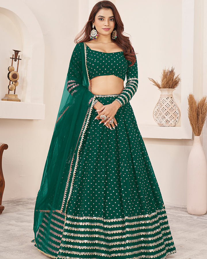 Teal Green Color Georgette Embroidered Lehenga Choli With Net Dupatta