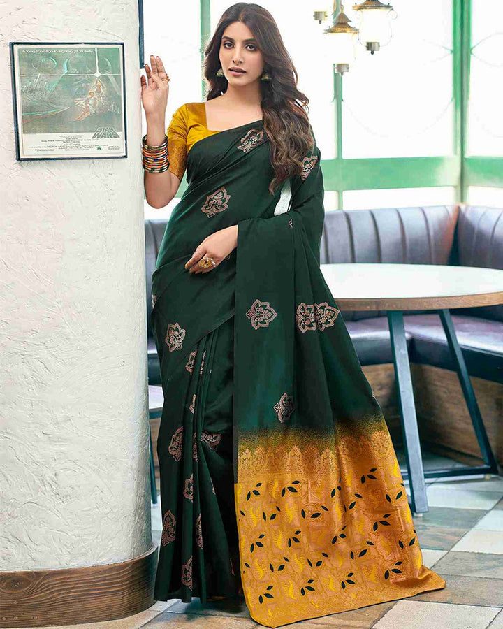 Green Color Banarasi Jacquard Soft Silk Saree