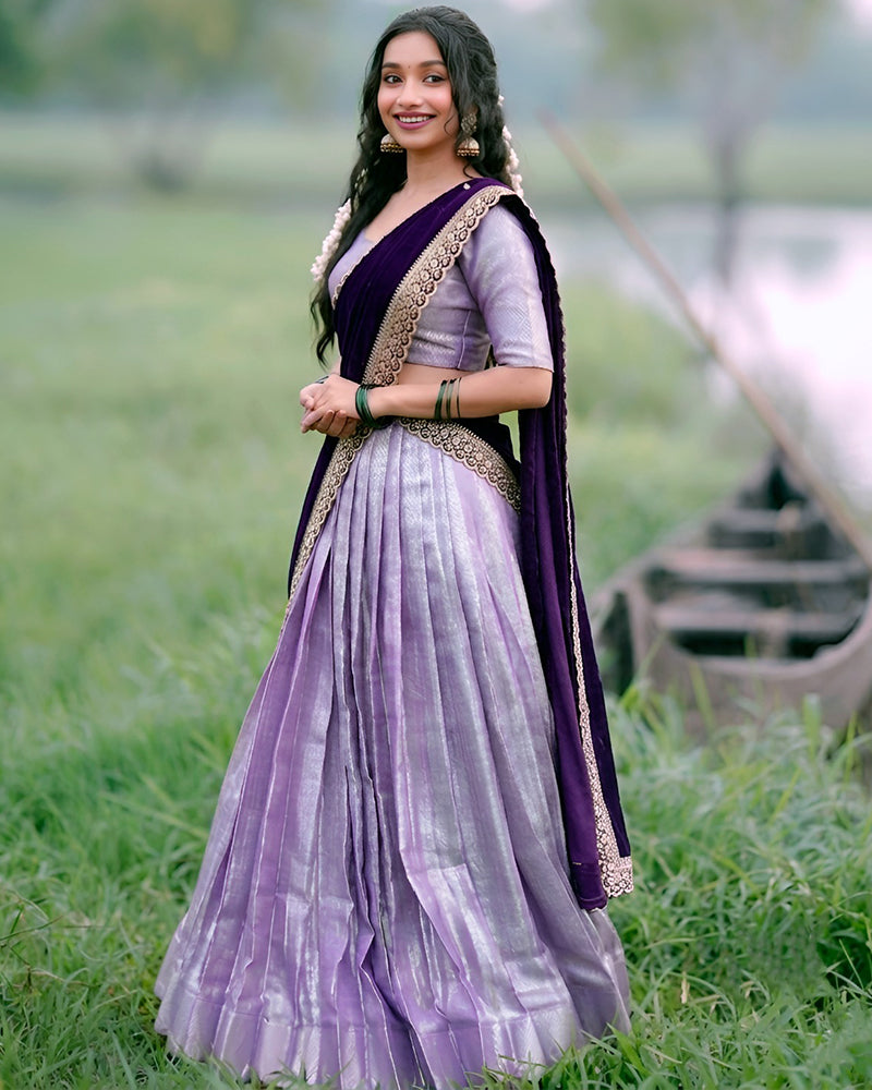 Luvender  Color Jacquard Silk Half Saree