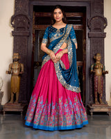 Pink Color Tussar Silk Printed And Foil Work Lehenga Choli
