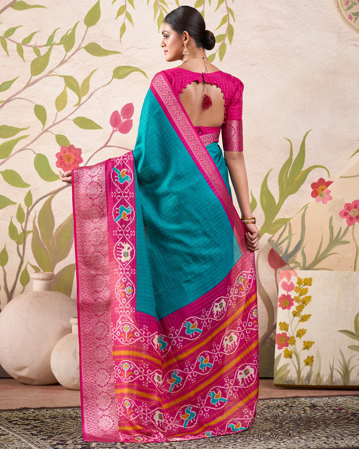 Firozi Color Tussar Chex Saree