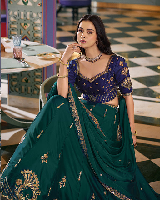 Peacock Green Color Rangoli Silk Embroidered Lehenga Choli