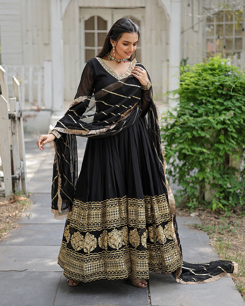 Black Color Designer Fully Stitched Anarkali Gown