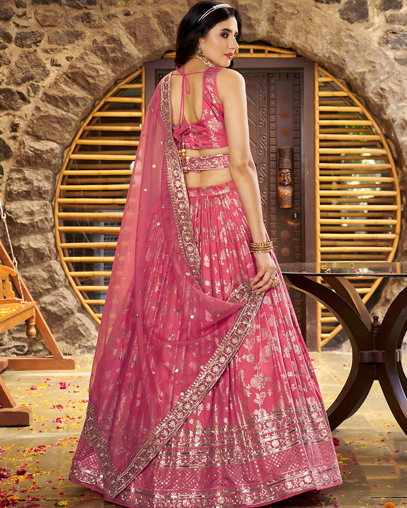Peach Color Dola Silk Jacquard Lehenga Choli