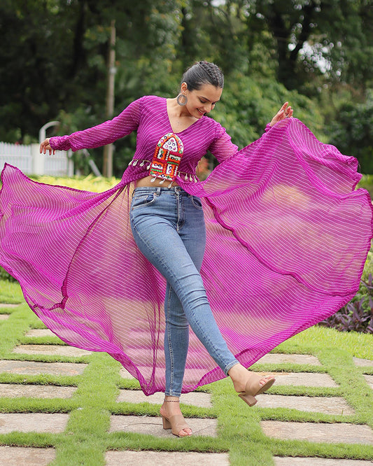 Wine Color Georgette Laheriya Print Navratri Kurti