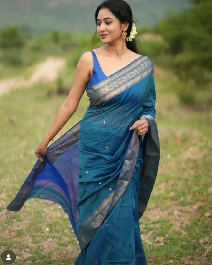 Blue Kanjivaram Silk Saree With Exclusive Jacquard Border