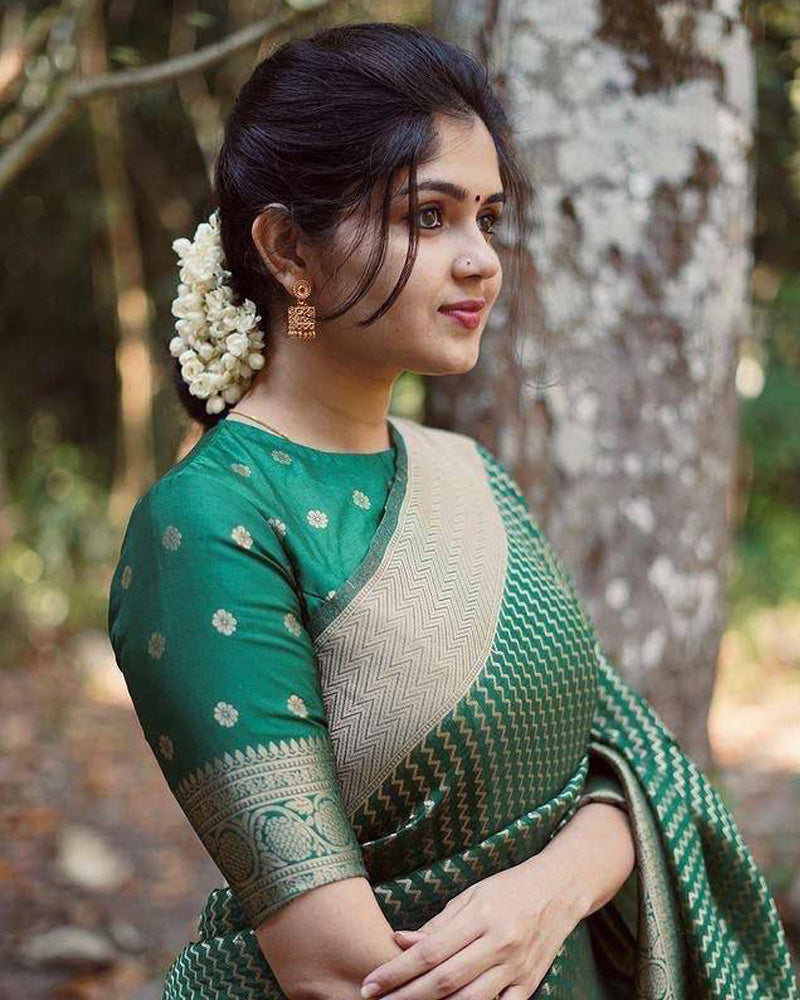 Beautiful Dark Green Color Soft Lichi Silk Saree