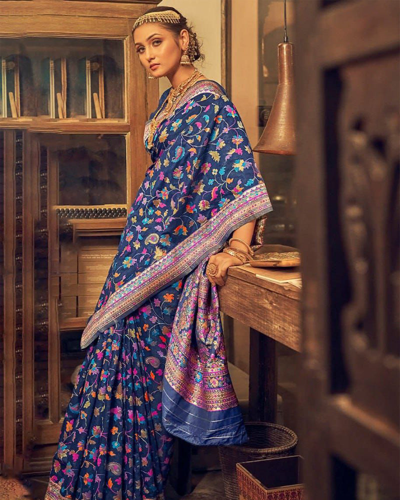 Heavy designer Blue Colour Banarsi Soft Silk Saree