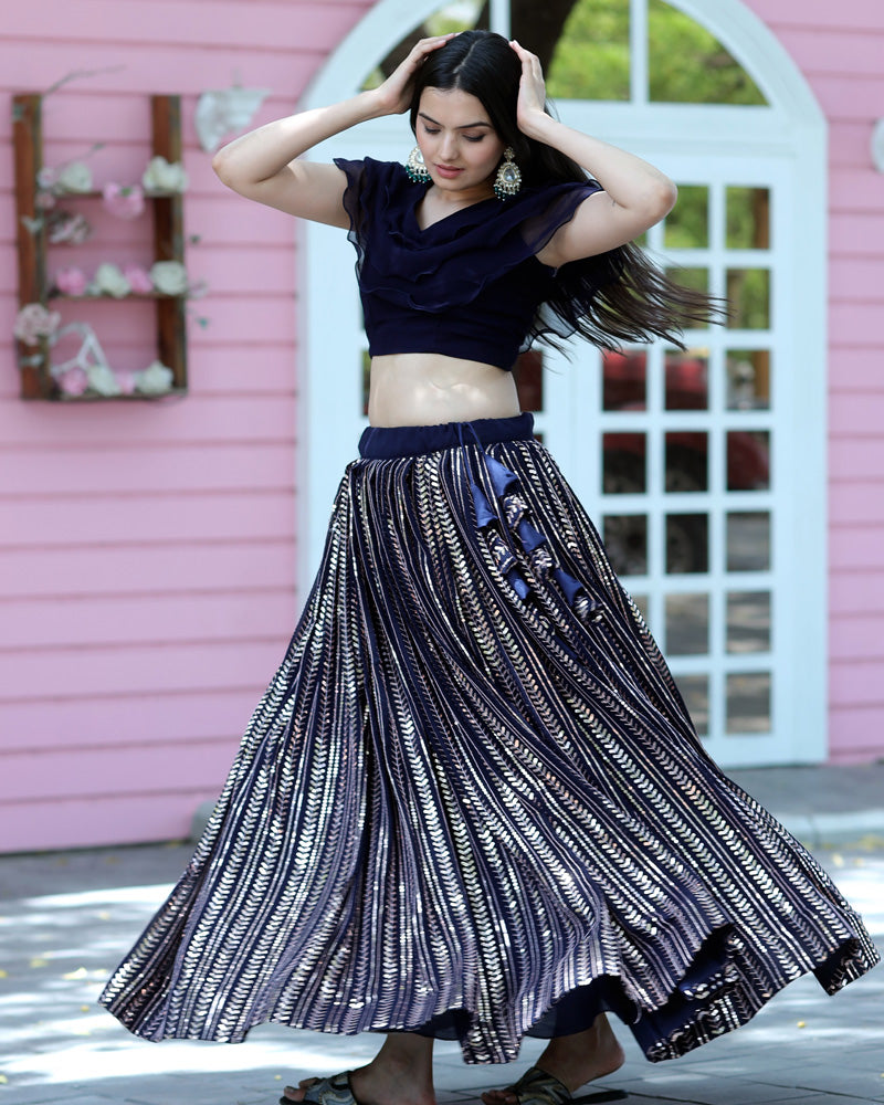 Black Color Designer Ready to Wear Crop Top Lehenga Choli