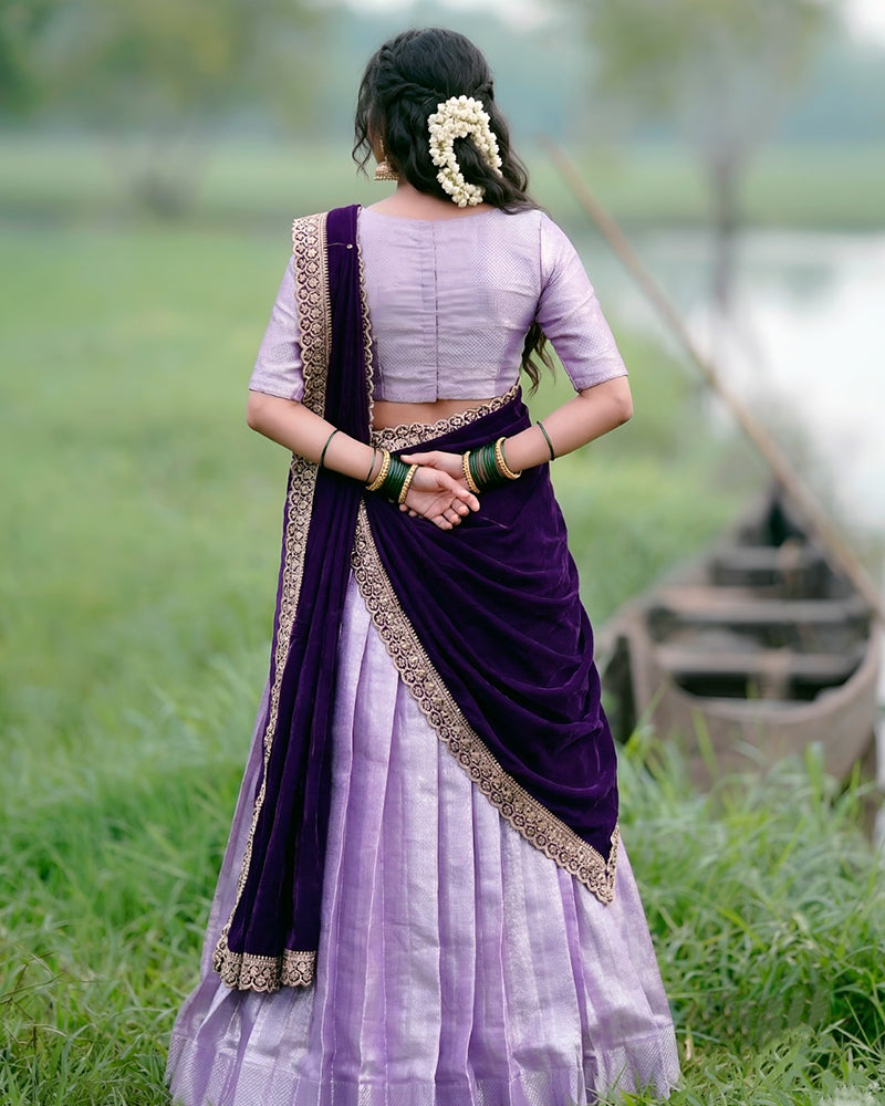 Luvender  Color Jacquard Silk Half Saree
