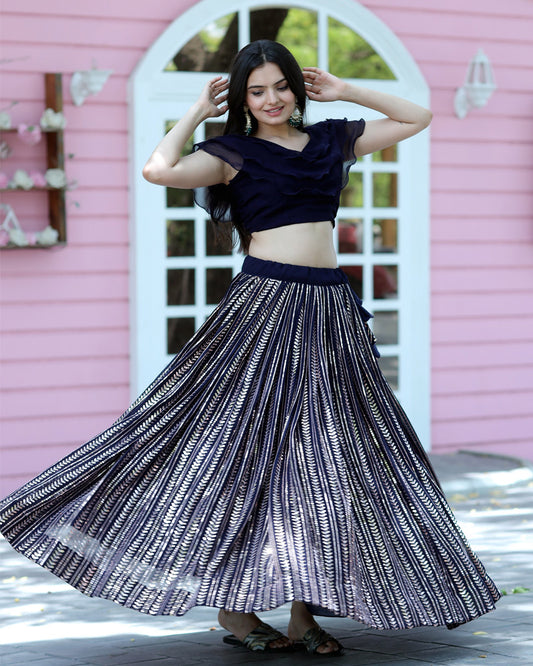 Black Color Designer Ready to Wear Crop Top Lehenga Choli