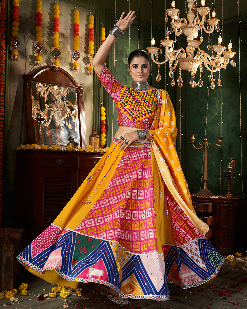 Yellow Color Maslin Cotton Printed Navratri Lehenga Choli