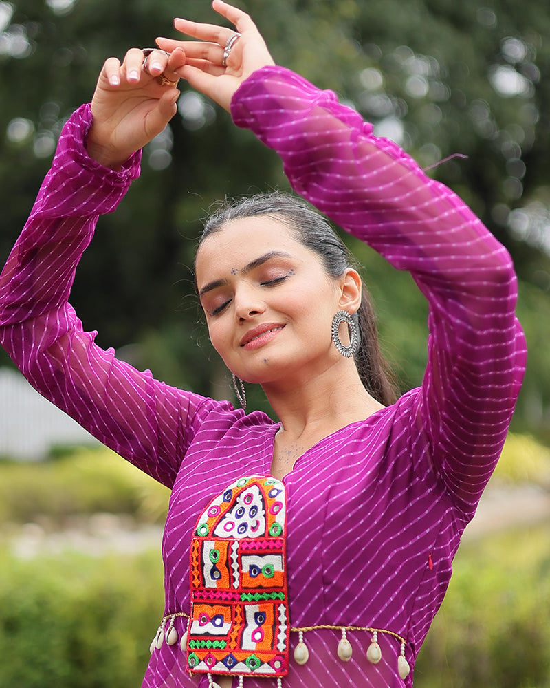 Wine Color Georgette Laheriya Print Navratri Kurti